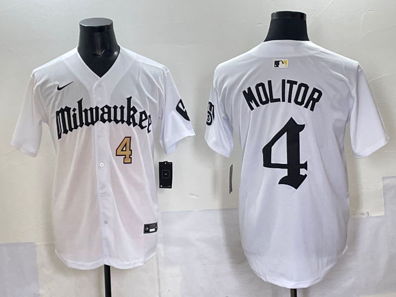 Men 2025 Milwaukee Brewers #4 Molitor White Five generations Joint Name Nike MLB Jersey style 1->milwaukee brewers->MLB Jersey